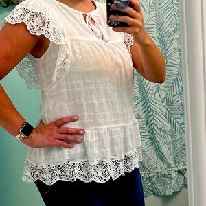 White lace sleeve top